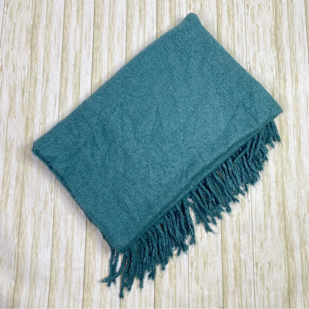 Pottery Barn Blue Fringe Throw Blanket